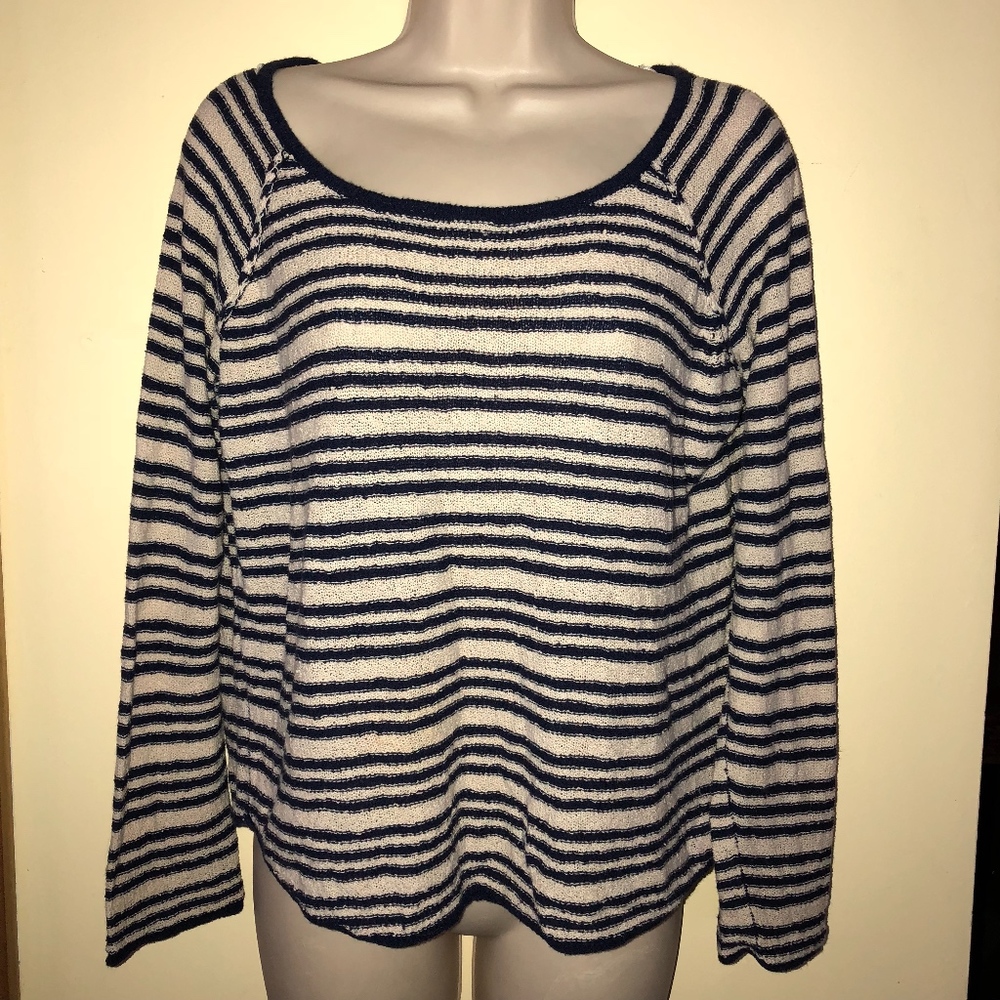 LARK & WOLFF beige/blue stripe 77% cotton sweater